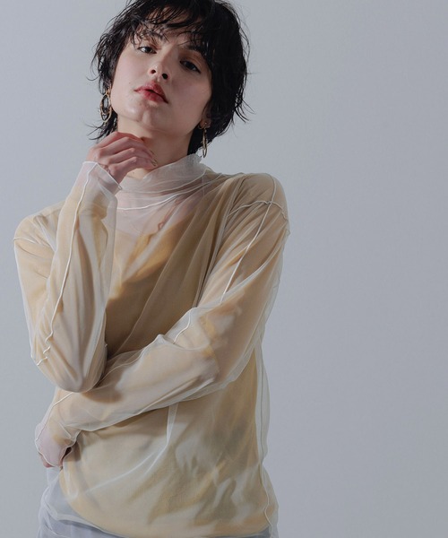 tシャツ シアレイヤードハイネックトップス レディース