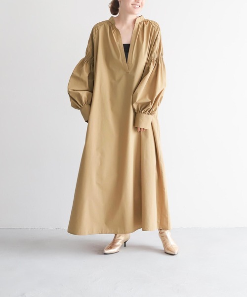 【Phase Eight】シャーリングワンピース ツイルシャーリングワンピース