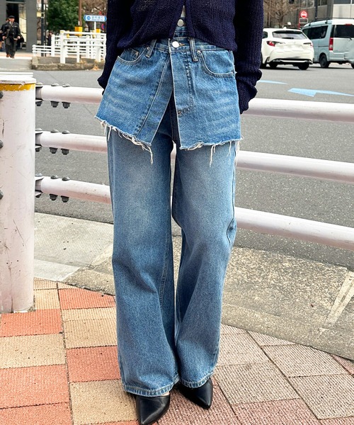 ✨美品✨ミカーレミカーレ デニム ワイド パンツ レース スカート 刺繍 異素材 ✨美品✨ミカーレミカーレ デニム ワイド パンツ レース スカート 刺繍