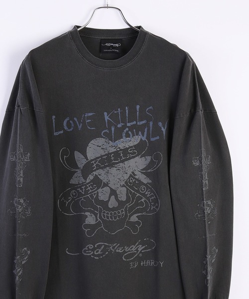 Ed Hardy ロンT Ed Hardy tシャツ EdHardy袖プリントロンT メンズ レディース