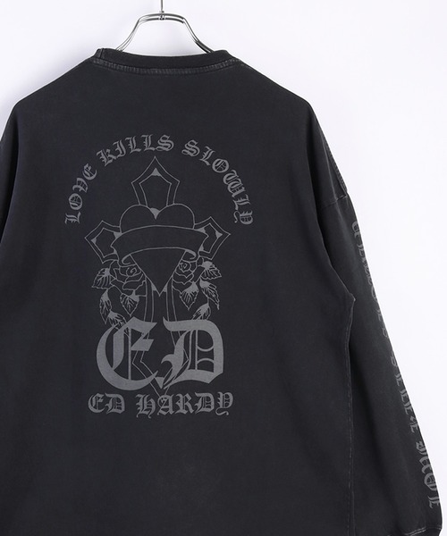 Ed Hardy tシャツ EdHardy ピグメント加工ロンTEE メンズ