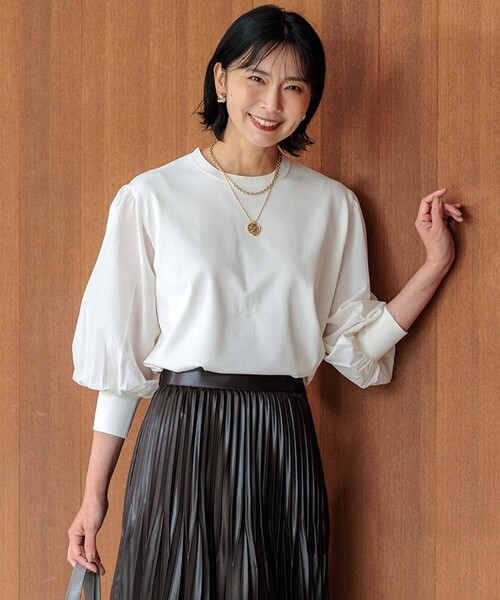 クリーム色 パフスリーブ ニット 23区 ニット セーター 「ご好評につきカラー追加/洗える」クロス