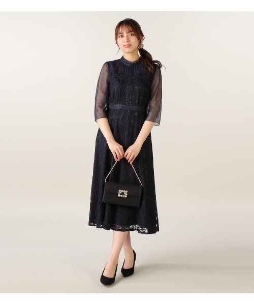 LAISSE PASSE ワンピース 「お呼ばれドレス」スタンドカラーレース 