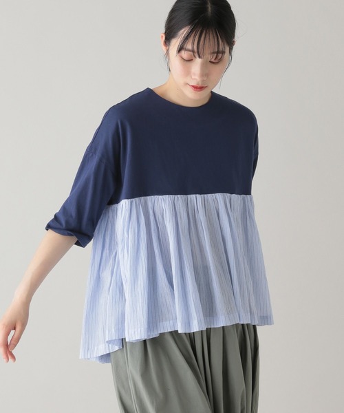 tシャツ 「natural by clip / mumokutekiコラボ」華やぎ布帛コンビTシャツ レディース