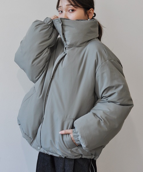 ダウンコート ダウンジャケット 袖ボリュームショート丈フェイクダウン
