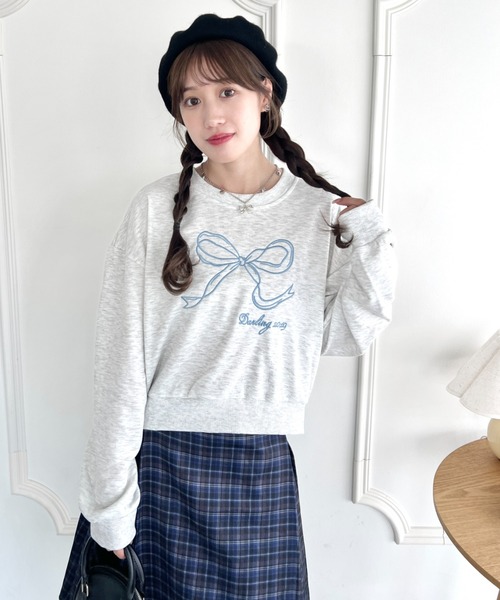 Loueme トレーナー スウェット リボン刺繍スウェットトップス