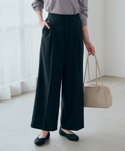grove パンツ ドビーストライプマリンワイドパンツ レディース 