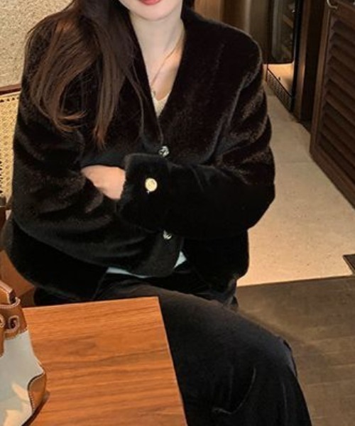 deux amour ジャケット テーラードジャケット 前ボタンVネックエコ