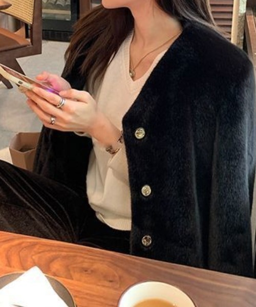 deux amour ジャケット テーラードジャケット 前ボタンVネックエコ