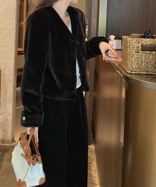 deux amour ジャケット テーラードジャケット 前ボタンVネックエコ