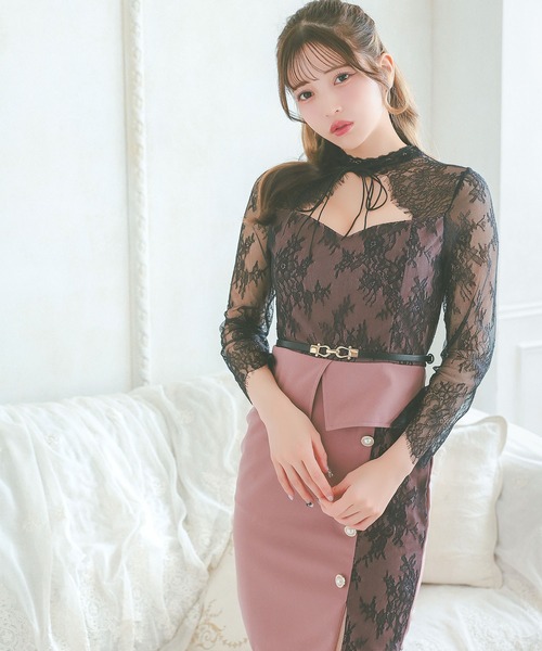 Tika ドレス キャバドレス フラワースカラップレースネック