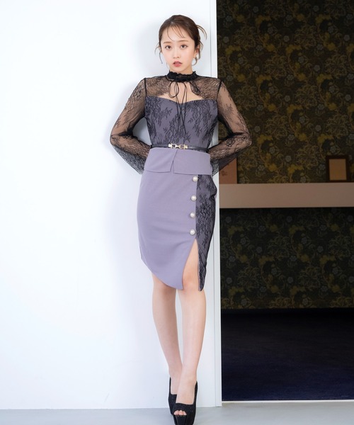 Tika ドレス キャバドレス フラワースカラップレースネック