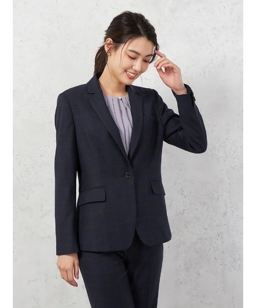 スーツ 「働ラク肩ラクスーツ」ウール混 ジャケット 1つボタン