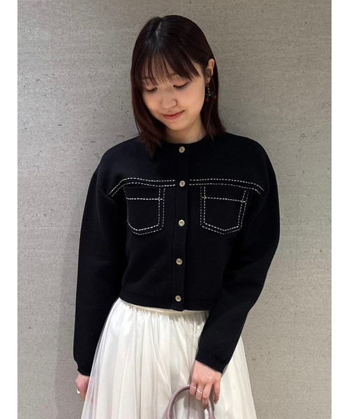 【未使用品】furfur ニットジャケット FURFUR ジャケット ノーカラージャケット ステッチワークノー