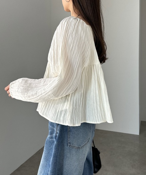 andme（アンドミー） ブラウス シャツ ボリューム袖マットサテン