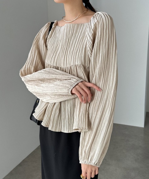 andme（アンドミー） ブラウス シャツ ボリューム袖マットサテン