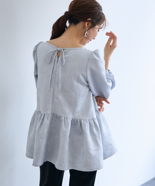 ブラウス シャツ 「大きいサイズ」ジャガードペプラムトップス「OtonaSMILE」 レディース