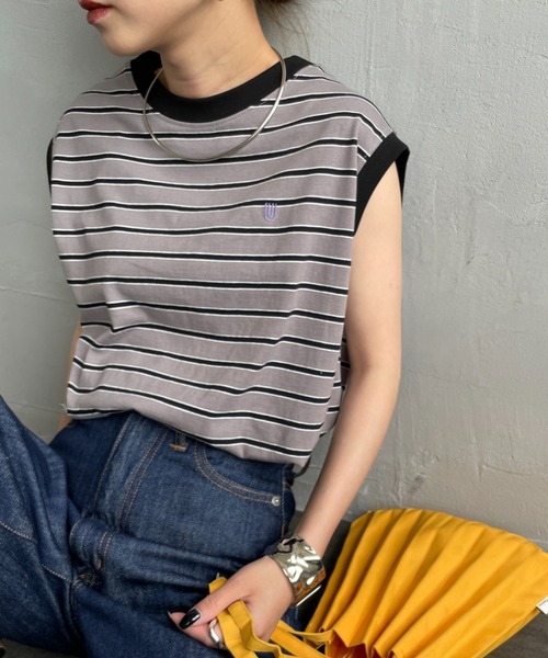 tシャツ 「UNIVERSAL OVERALL/ユニバーサルオーバーオール」 別注 ワンポイントロゴ刺繍 ノースリーブカットソー レディース UNIVERSAL OVERALL/ユニバーサルオーバーオール] 別注 ワン