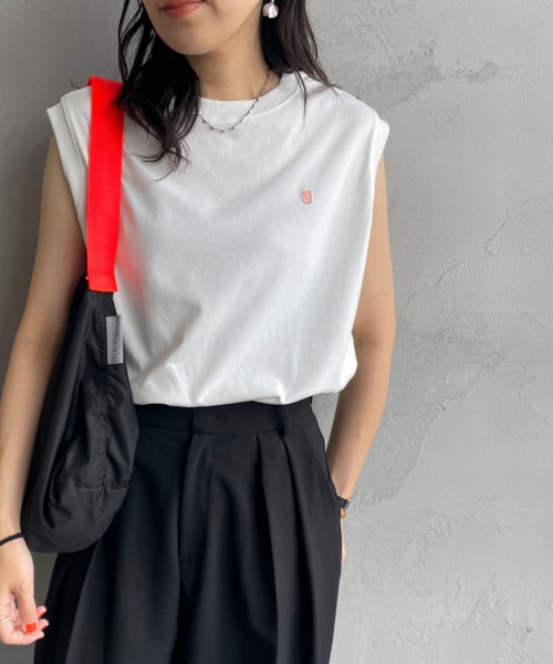 tシャツ 「UNIVERSAL OVERALL/ユニバーサルオーバーオール」 別注 ワンポイントロゴ刺繍 ノースリーブカットソー レディース UNIVERSAL OVERALL/ユニバーサルオーバーオール] 別注 ワン