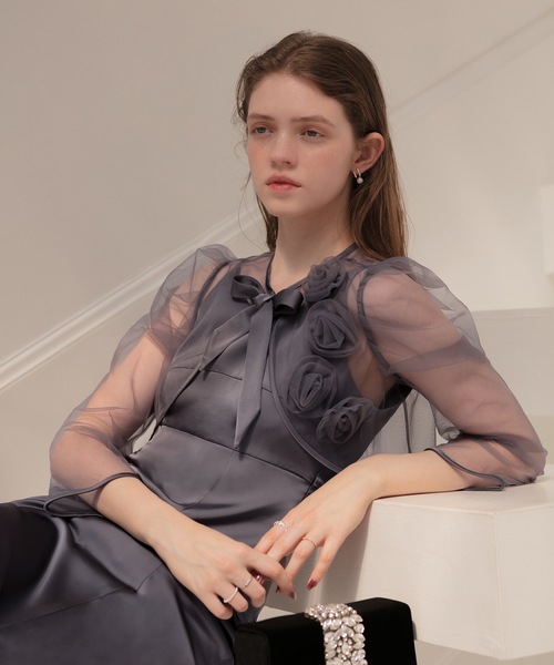 ローズボレロシアースリーブIラインドレス結婚式二次会パーティー成人式デート Leja ドレス 「LEJA」ローズボレロシアースリーブIラインドレス