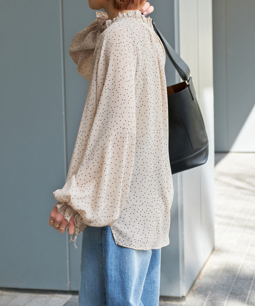 Spick＆Span ブラウス シャツ シアードットフリルリボンブラウス