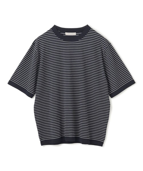 美品　FEDELI　半袖ニット　青　56　クルーネック　コットン　メンズ　L 美品 FEDELI 半袖ニット 青 56 クルーネック コットン メンズ L
