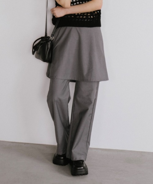 【Massimo dutti】スカートレイヤード風シルク混フルイドパンツ Flowing contrast 100% silk trousers · Dark Khaki · Dressy