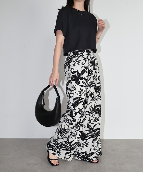 andme（アンドミー） パンツ リーフ柄イージーワイドパンツ レディース