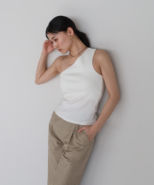 ENC タンクトップ ノースリーブ back design oneshoulder padded tank