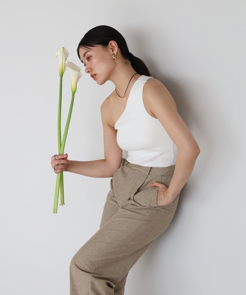 ENC タンクトップ ノースリーブ back design oneshoulder padded tank