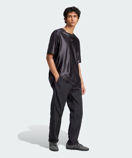 00s Y2K アディダス ワイドシルエット トラックパンツ ネイビー XL アディダス アディカラー サテン ワイドレッグ トラックパンツ