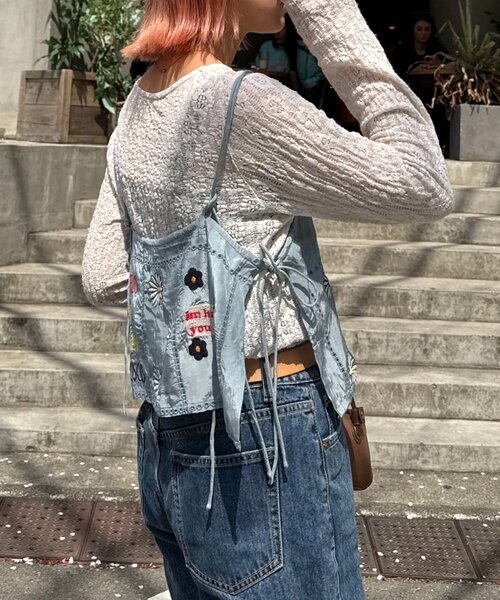 ブラウス シャツ 「HELLO.SANFRANCISCO」indiaオリジナル刺繍サテンキャミ レディース HELLO.SANFRANCISCO ブラウス シャツ 「HELLO.SANFRANCISCO