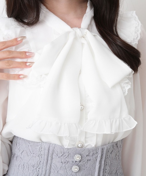 DearMyLove ブラウス シャツ フリルボウタイリボンシフォンブラウス DearMyLove ブラウス シャツ フリルボウタイリボンシフォンブラウス