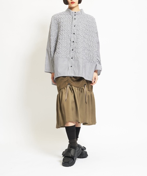 gomme（ゴム） ブラウス シャツ 収縮キルト ヘムチェンジブラウス