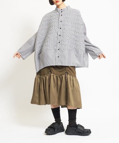 gomme（ゴム） ブラウス シャツ 収縮キルト ヘムチェンジブラウス