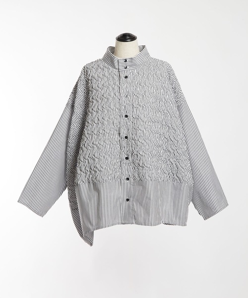 gomme（ゴム） ブラウス シャツ 収縮キルト ヘムチェンジブラウス