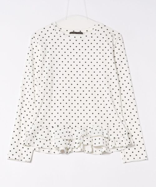 おしゃれスタ tシャツ 大人可愛いドット柄フリルデザイン長袖トップス