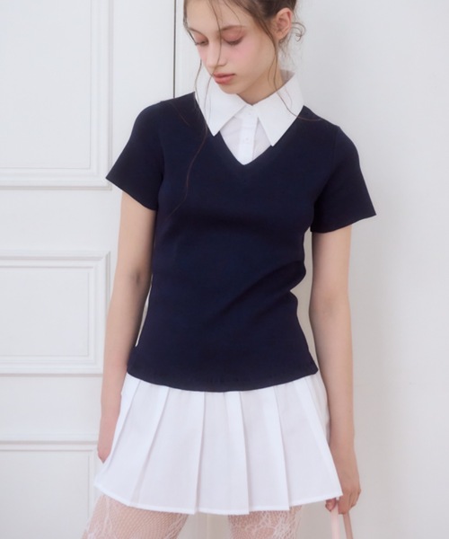 【新品未着用】ニットドッキングミニワンピース Birthday room ワンピース 襟付きドッキングニットミニ