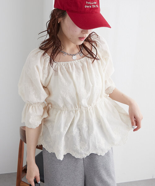 ブラウス シャツ 前後2way  レースアップブラウス レディース w closet ブラウス シャツ 「前後2WAY」レース刺繍オフショル