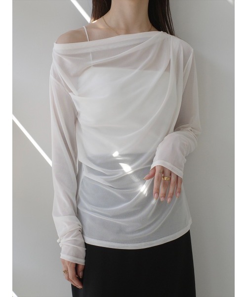 tシャツ ドレープデザインシアートップス/ホワイト レディース