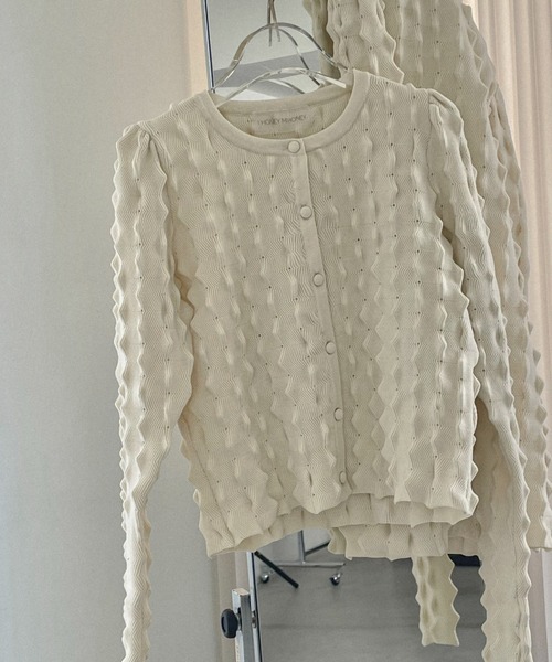 カーディガン spiky knit puff sleeve cardigan レディース