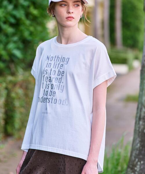 tシャツ 箔PTドルマンスリーブロゴTシャツ レディース