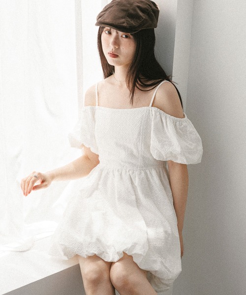 Heather（ヘザー） ワンピース オフショルバルーンミニワンピース
