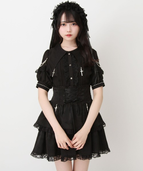 DearMyLove ブラウス シャツ 十字架クモレース角襟ゴシック風