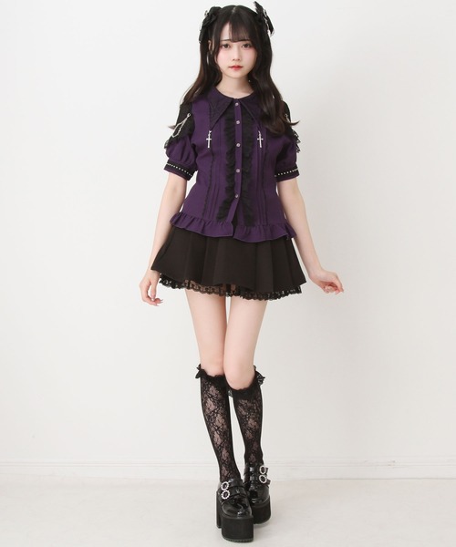DearMyLove ブラウス シャツ 十字架クモレース角襟ゴシック風
