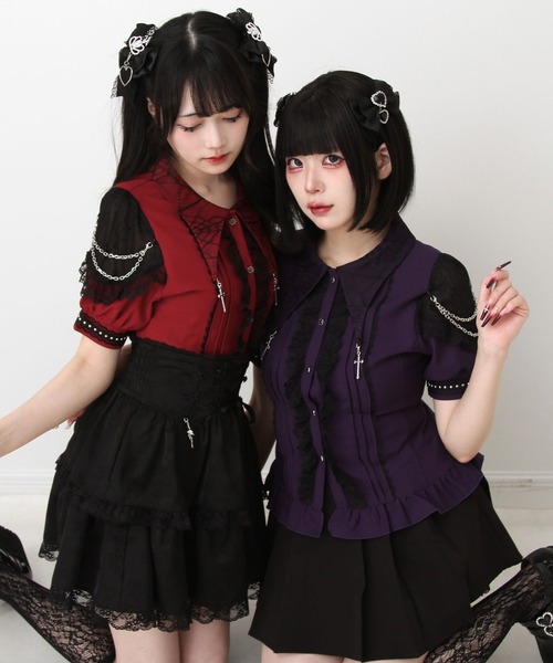 DearMyLove ブラウス シャツ 十字架クモレース角襟ゴシック風