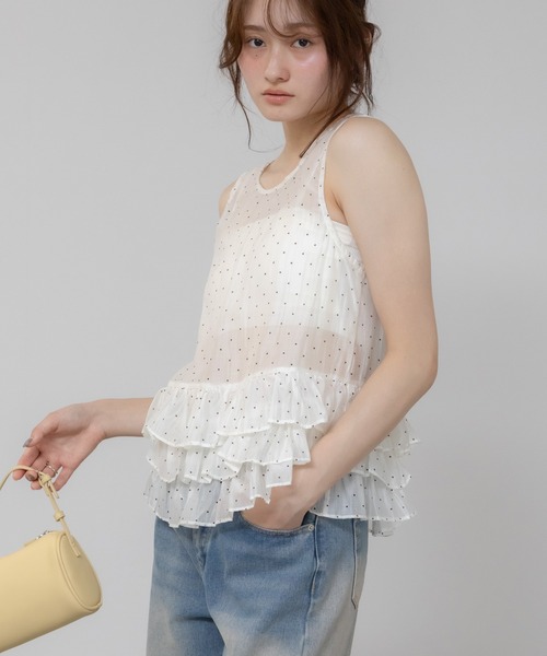 HEILIS ブラウス シャツ シアードットフリルトップス/前後2WAY