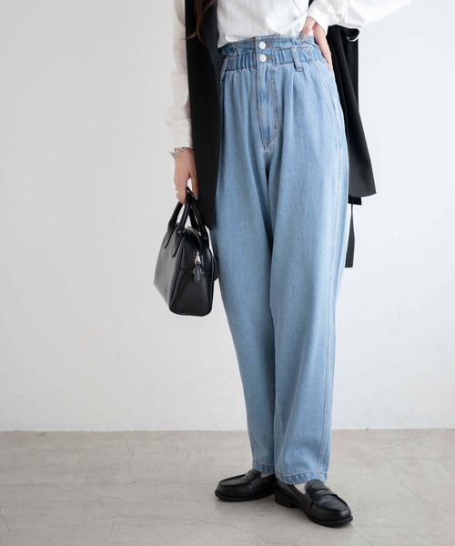 [WEGO] обработка Denim брюки LARGE свет индиго голубой женский 