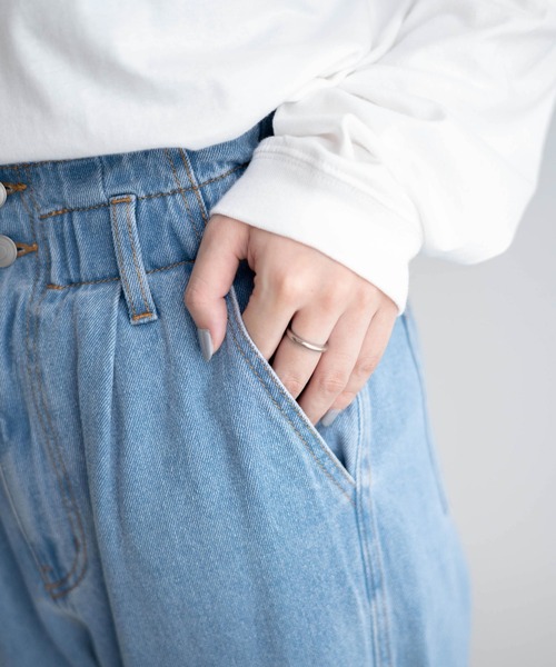 [WEGO] обработка Denim брюки LARGE свет индиго голубой женский 
