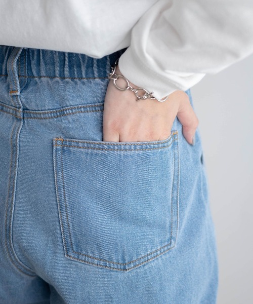 [WEGO] обработка Denim брюки LARGE свет индиго голубой женский 